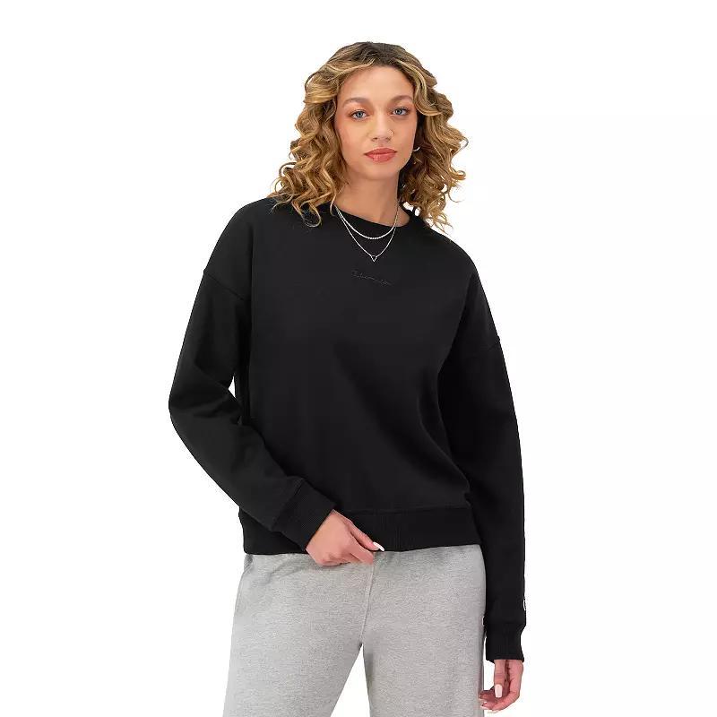Womens Champion Powerblend Crewneck Sweatshirt, Embroidered Script Logo Oxford Grey XS Product Image