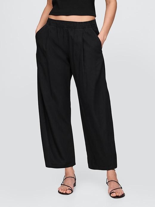 Mid Rise Linen-Blend Easy Barrel Pants Product Image