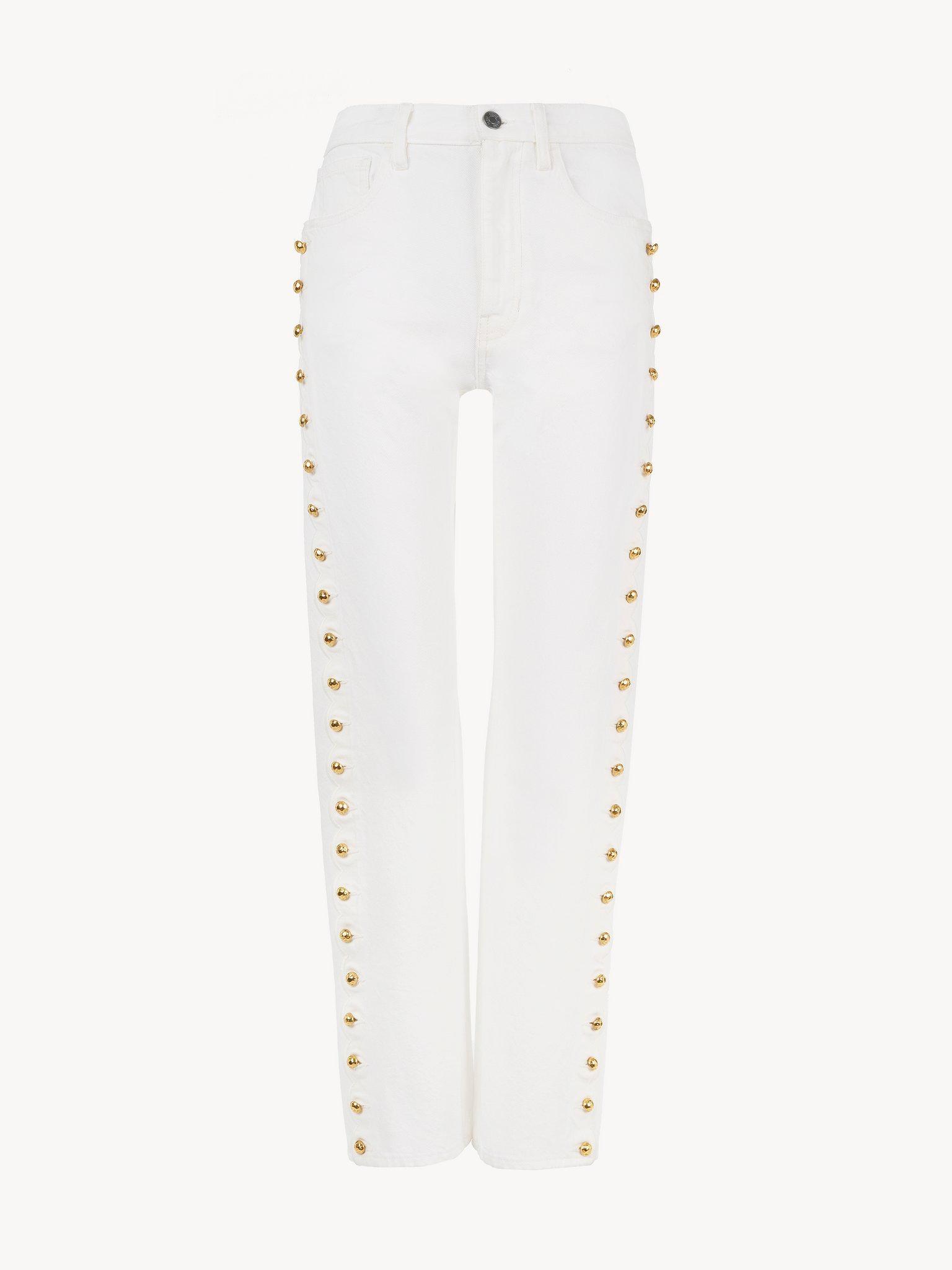 Cropped slim scallop jeans in denim Product Image