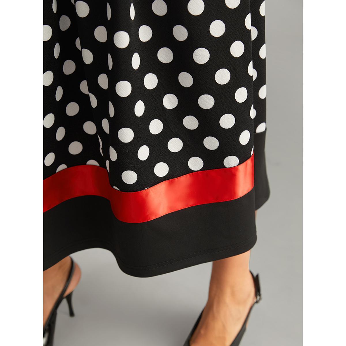 Plus Size Halloween Polka Dot Patchwork Elastic Waist Skirt Women Black Elegant Patchwork Loose Low stretch Pocket Festival-Halloween Skirts BloomChic 26/4X Product Image