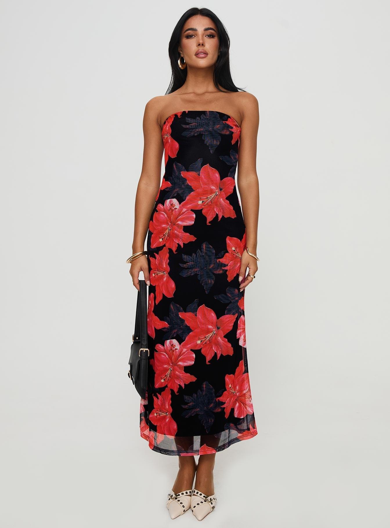 Celik Strapless Maxi Dress Black / Floral Product Image