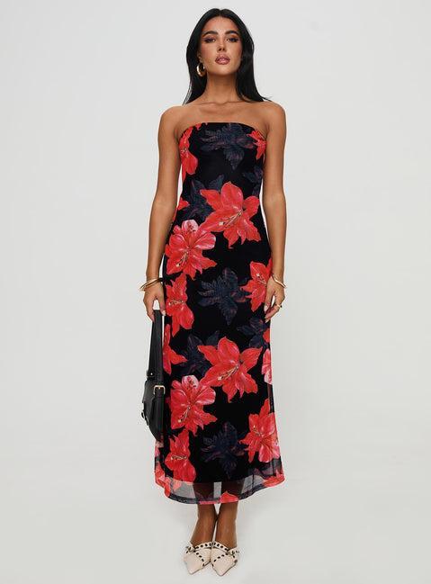 Celik Strapless Maxi Dress Black / Floral Product Image