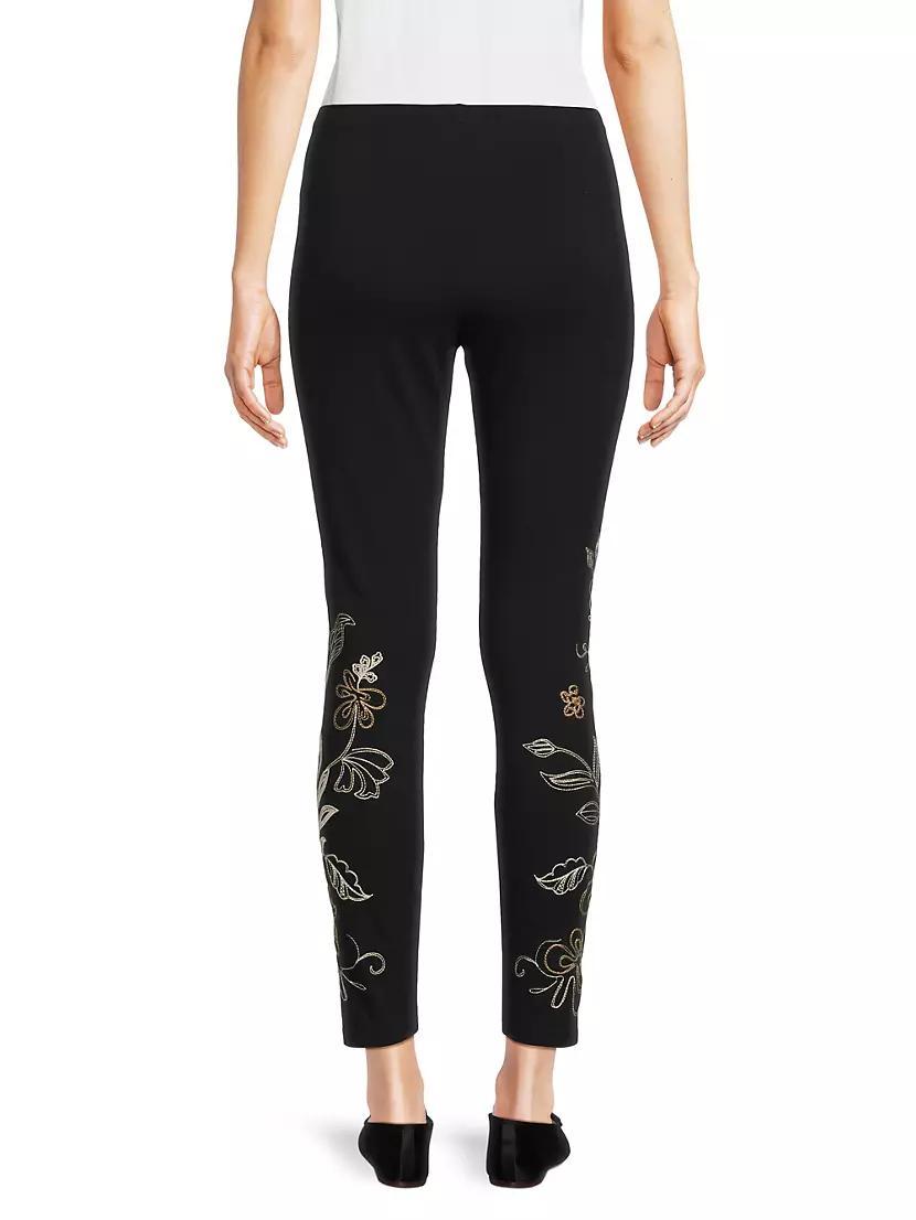 Adelaide Floral-Embroidered Cotton Leggings Product Image