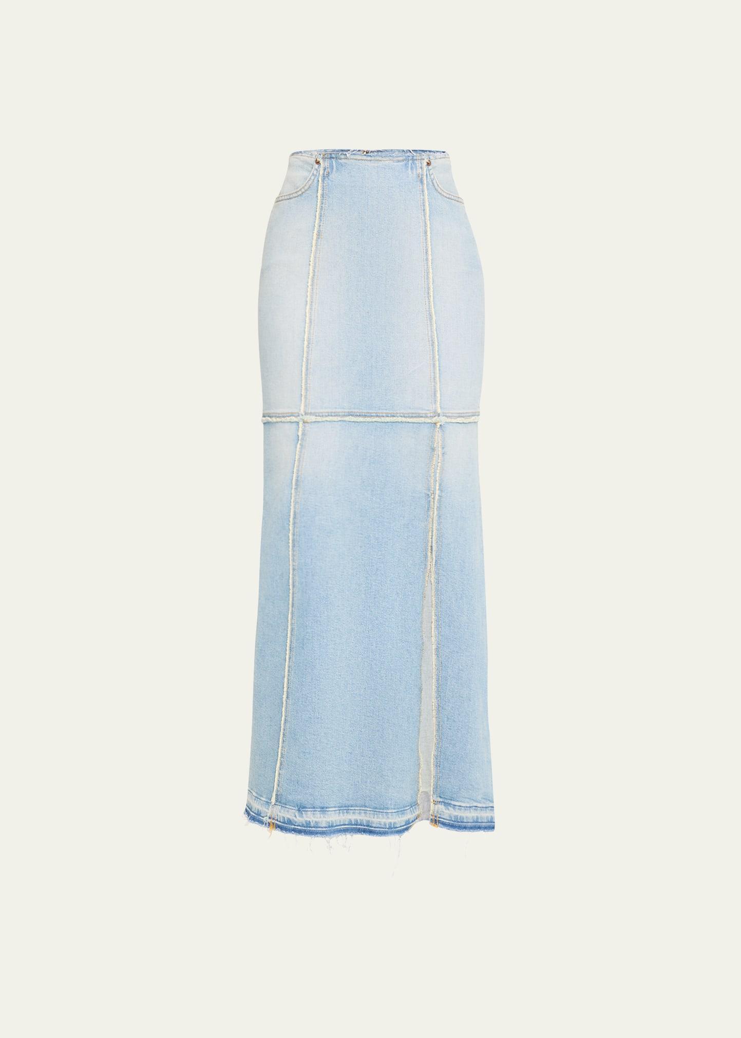 Womens Frayed Denim Maxi Skirt Product Image