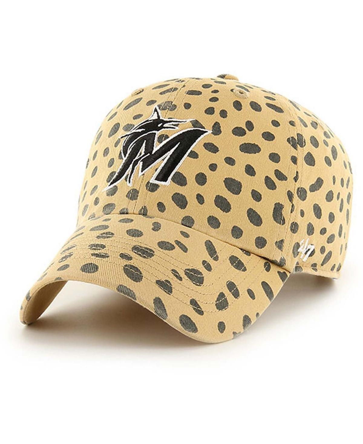 Women's '47 Tan Miami Marlins Cheetah Clean Up Adjustable Hat, Team Product Image