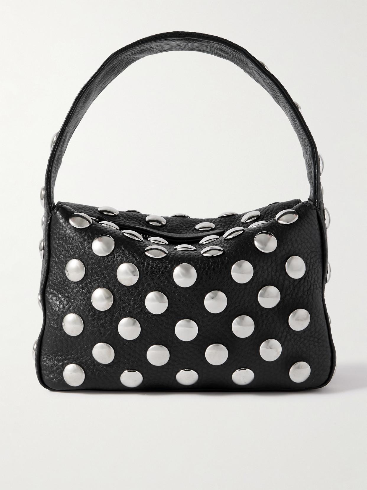 KHAITE Elena Small Studded Textured-leather Shoulder Bag In Black Product Image