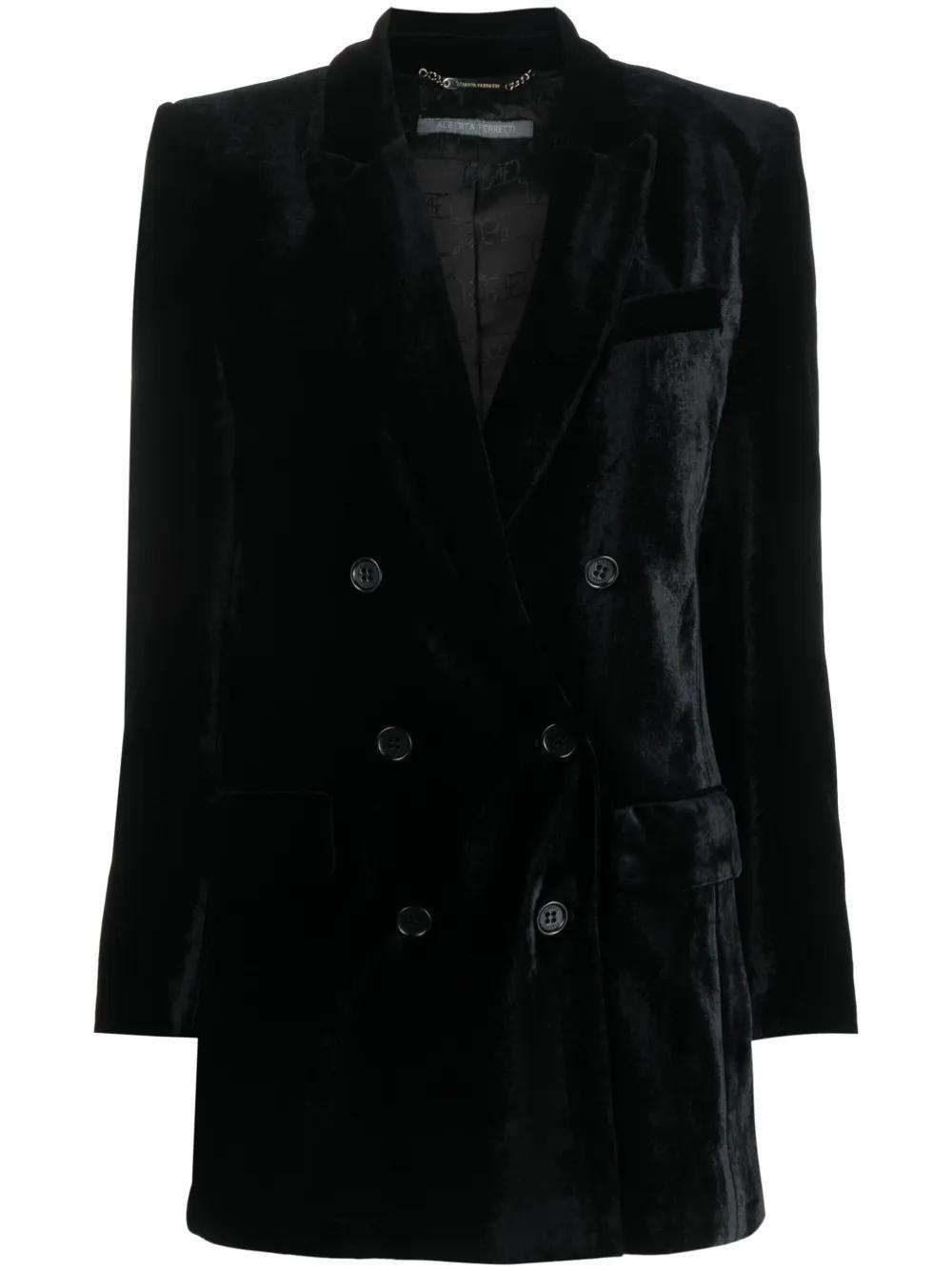 ALBERTA FERRETTI Double Breasted Velvet Blazer In Nero Product Image