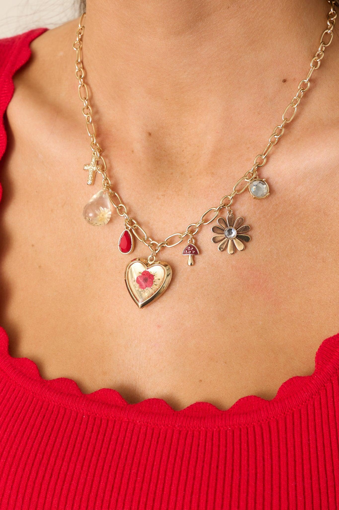 Dainty Lights Gold Heart Charm Necklace Product Image