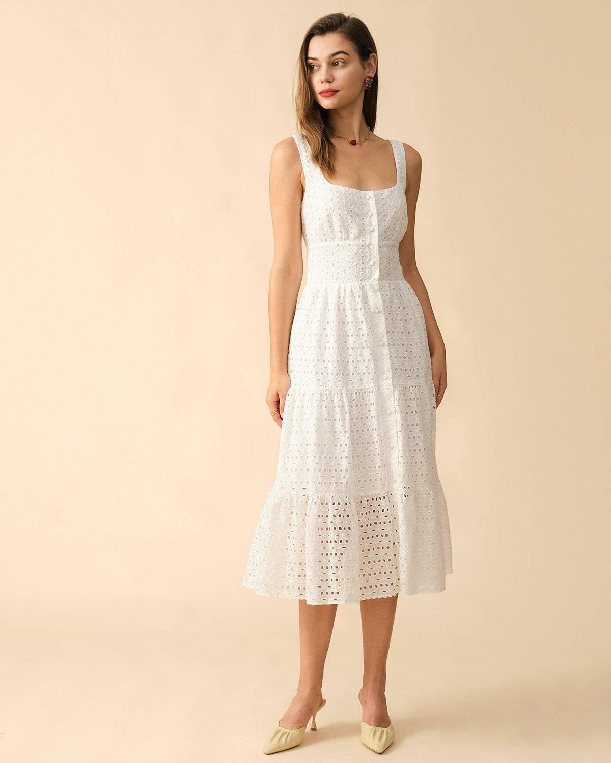 The Square Neck Tiered Hem Midi Dress Female Product Image