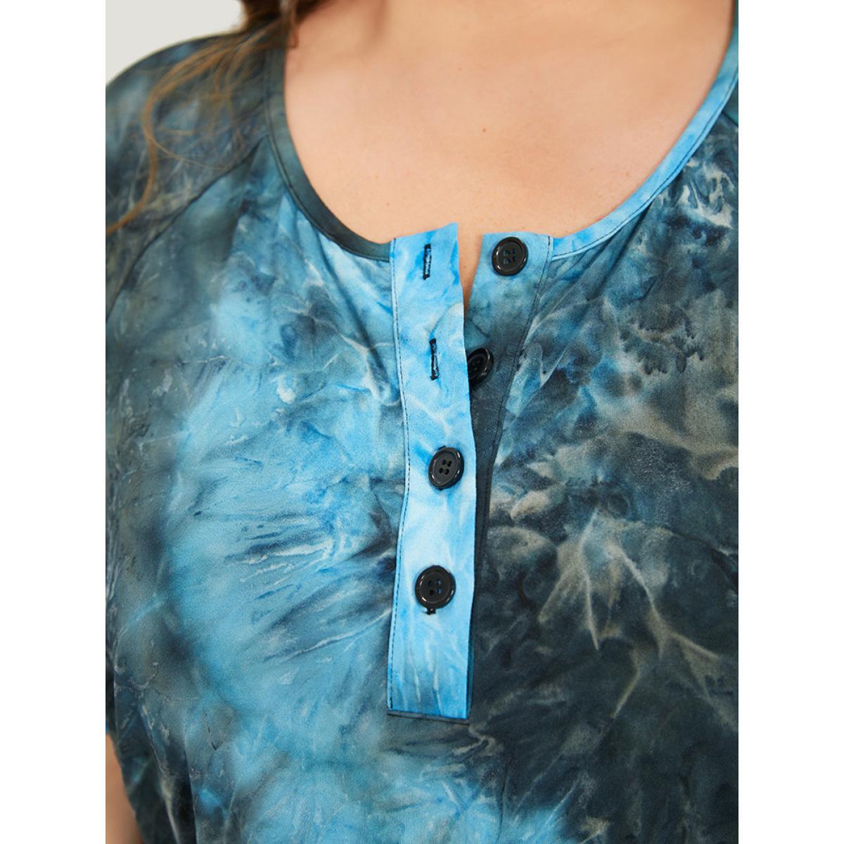 Plus Size Multicolor Tie Dye Button Up Ties Raglan Sleeve Jumpsuit Women Casual Short sleeve Round Neck Dailywear Loose Jumpsuits BloomChic 22-24/3X Product Image