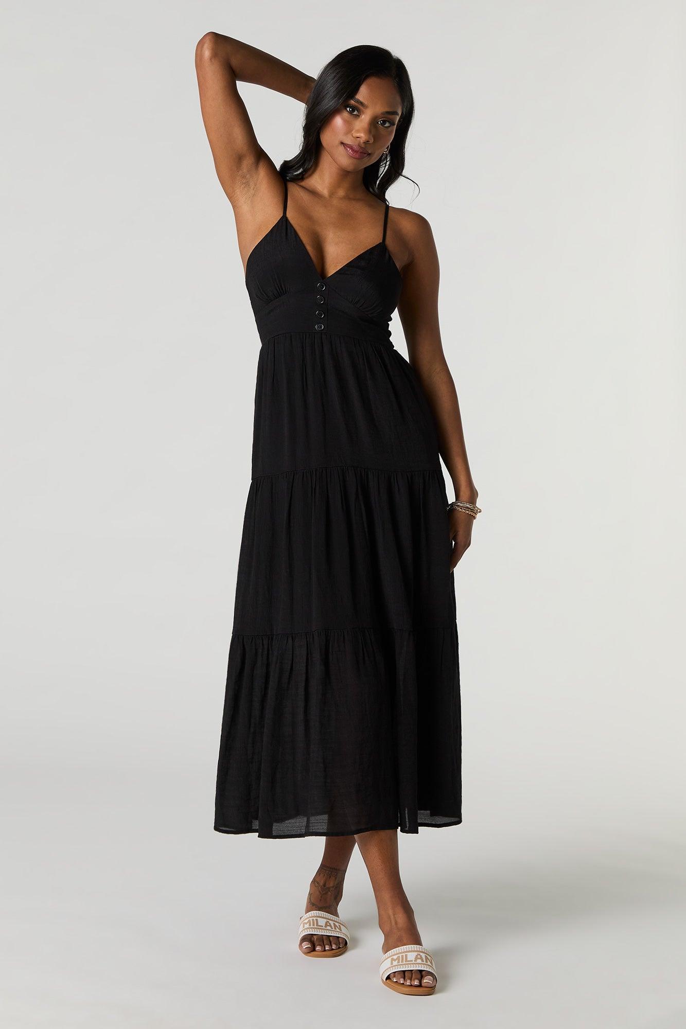 Button Front Tiered Midi Dress Female Product Image