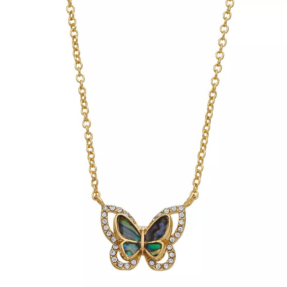City Luxe 14k Gold-Plated Abalone & Crystal Butterfly Necklace, Women's, Gold Tone Product Image