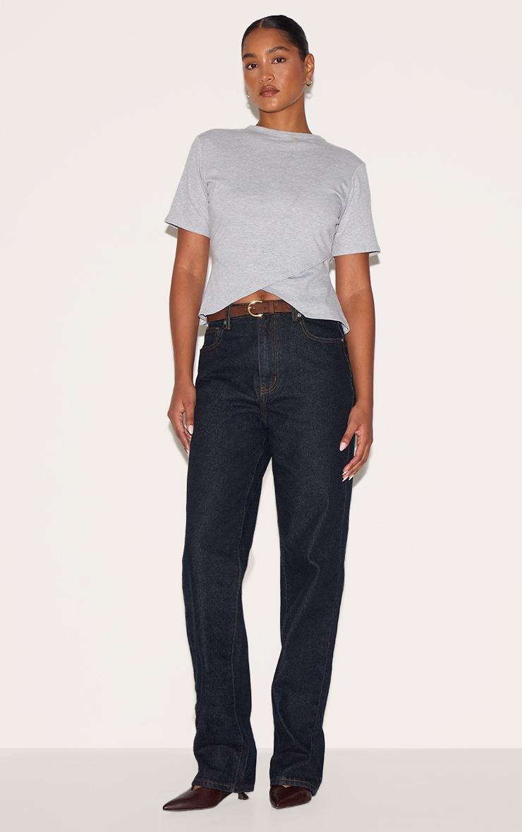 Grey Marl Cotton Ruched Side Detail T Shirt Product Image