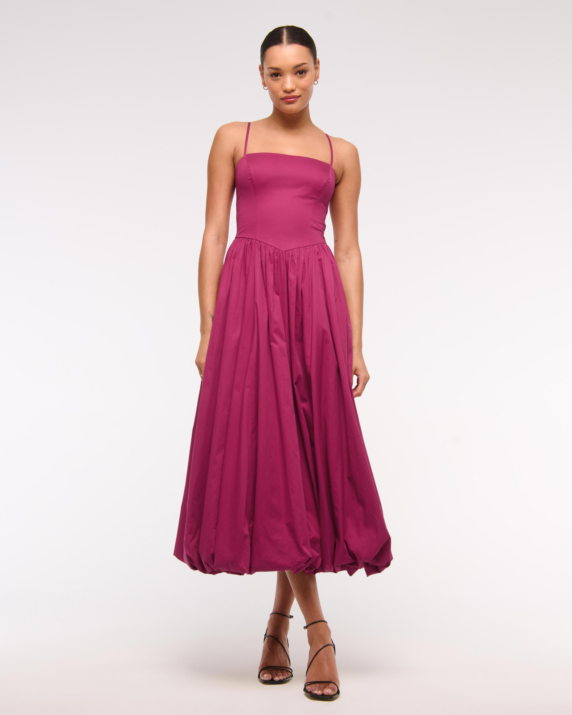 Dipped-Waist Bubble Hem Midi Dress Product Image
