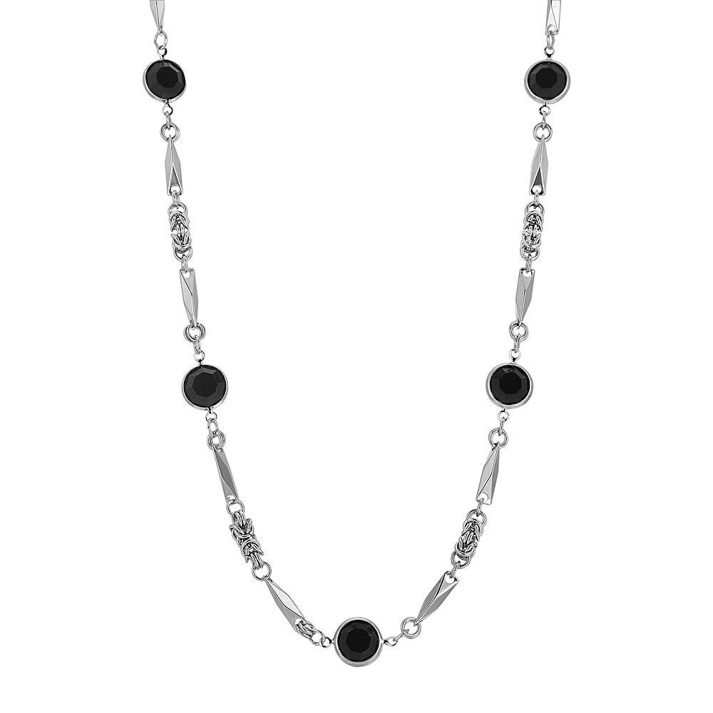 1928 Silver Tone Black Crystal Necklace, Womens Product Image