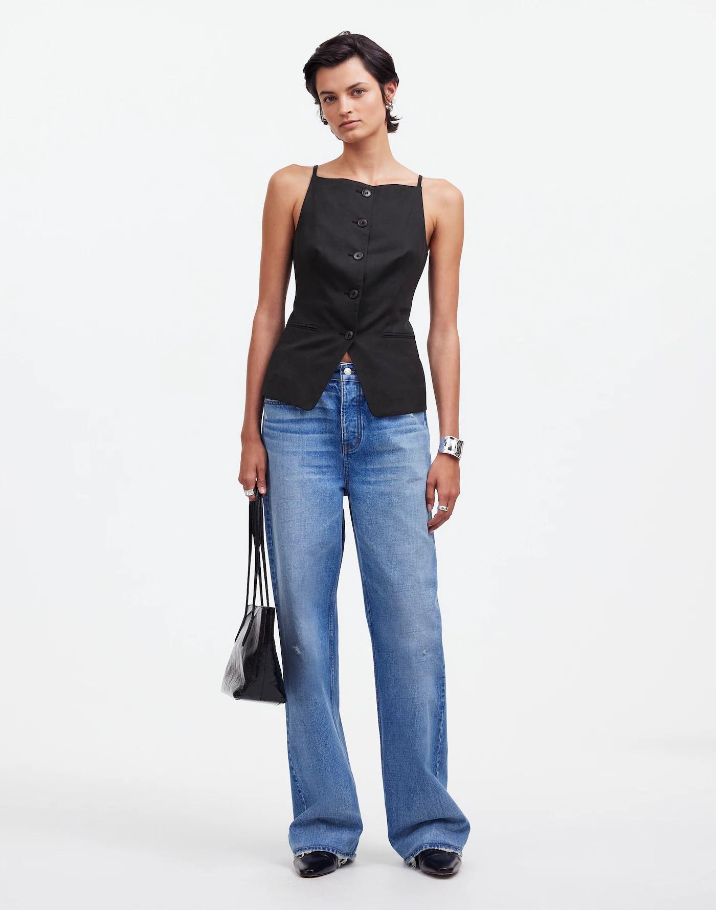 Square-Neck Vest in Drapey Twill Product Image