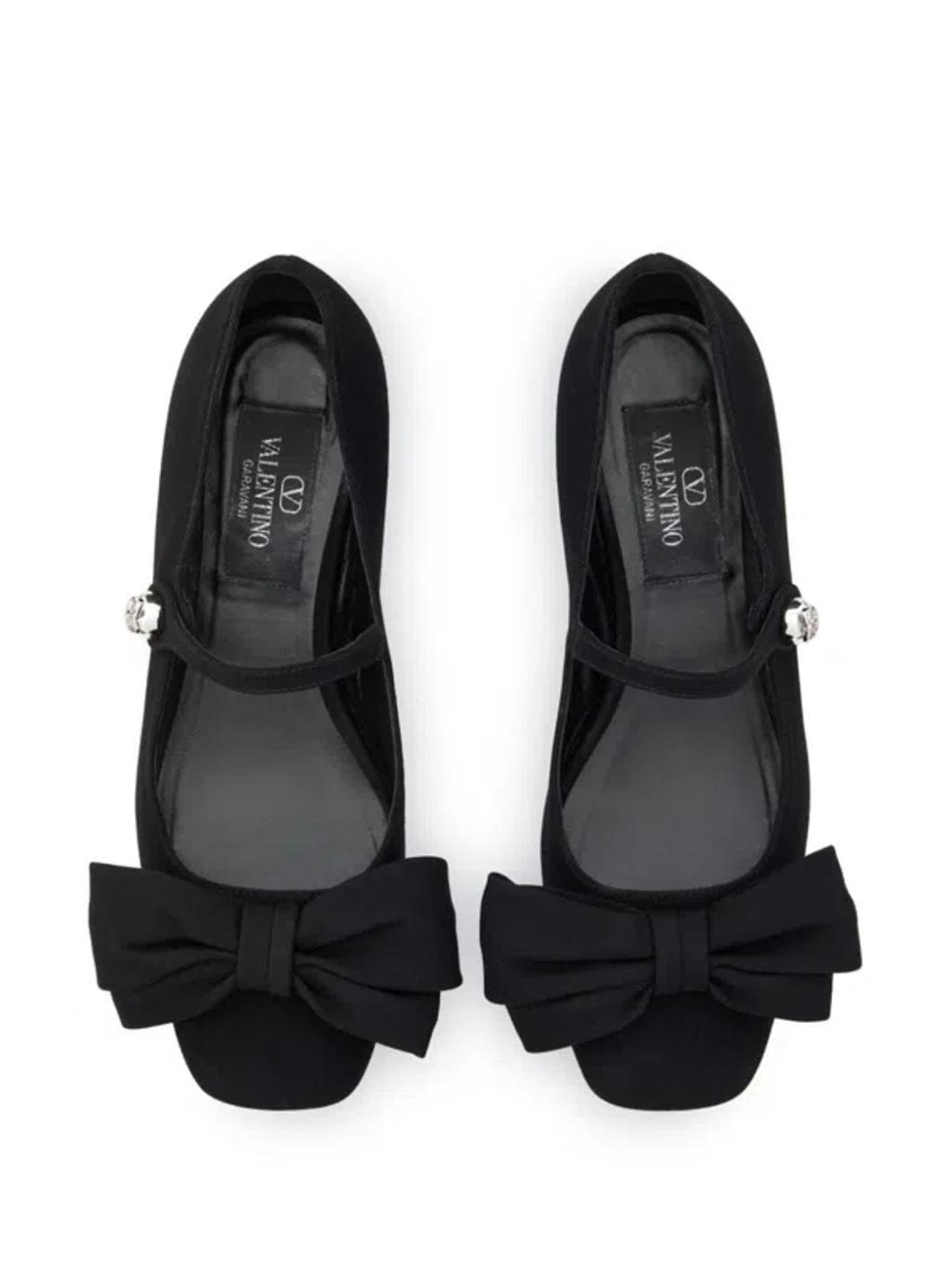 VALENTINO GARAVANI Black Mary Janes With Bow Detail In Crepe Fabric Woman In Multicolor Product Image