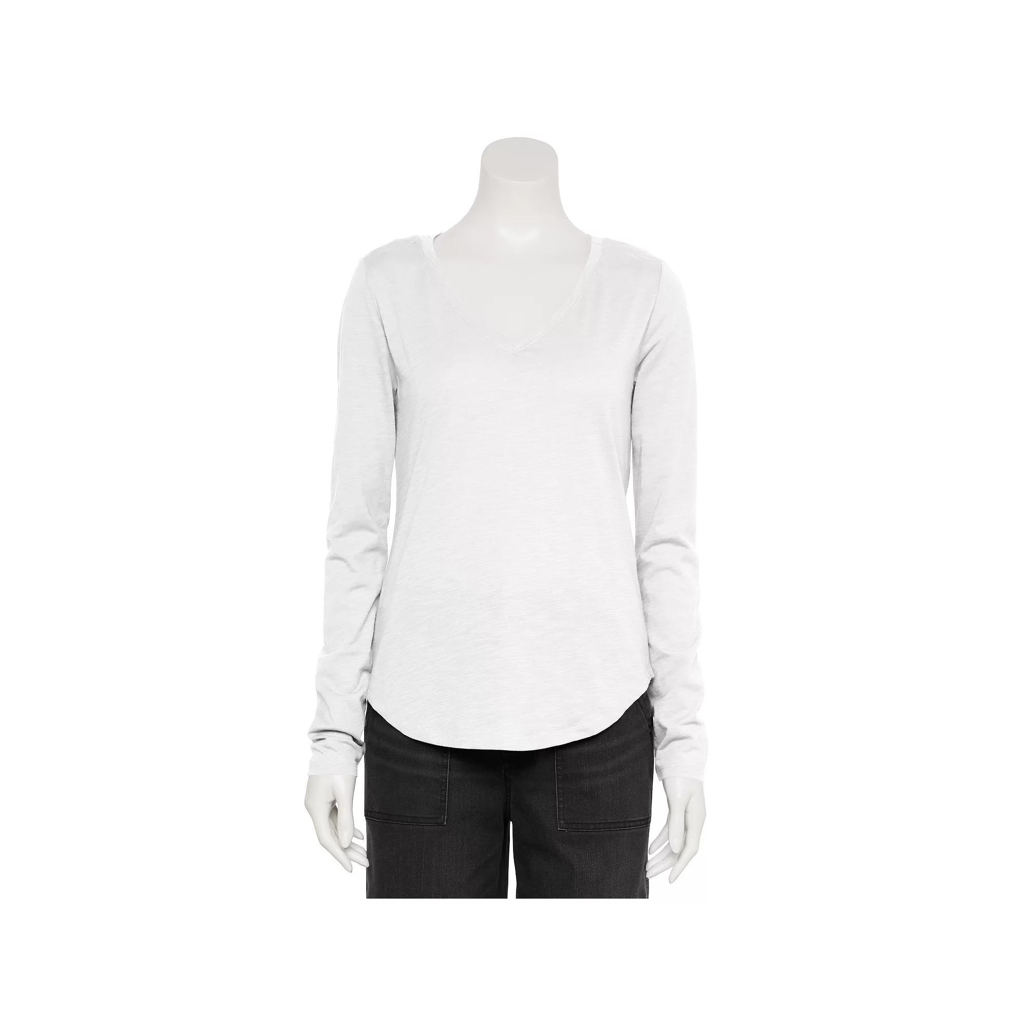 Women's Sonoma Goods For Life® Adaptive Everyday Long Sleeve V-Neck T-Shirt, Size: Small, Vital White Product Image