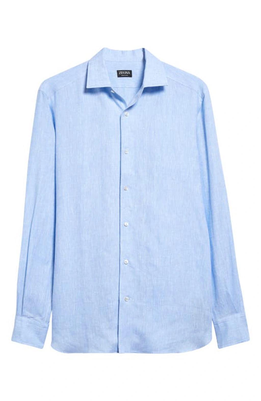 ZEGNA Long-sleeve Linen-cotton Shirt In Bright Blue Product Image