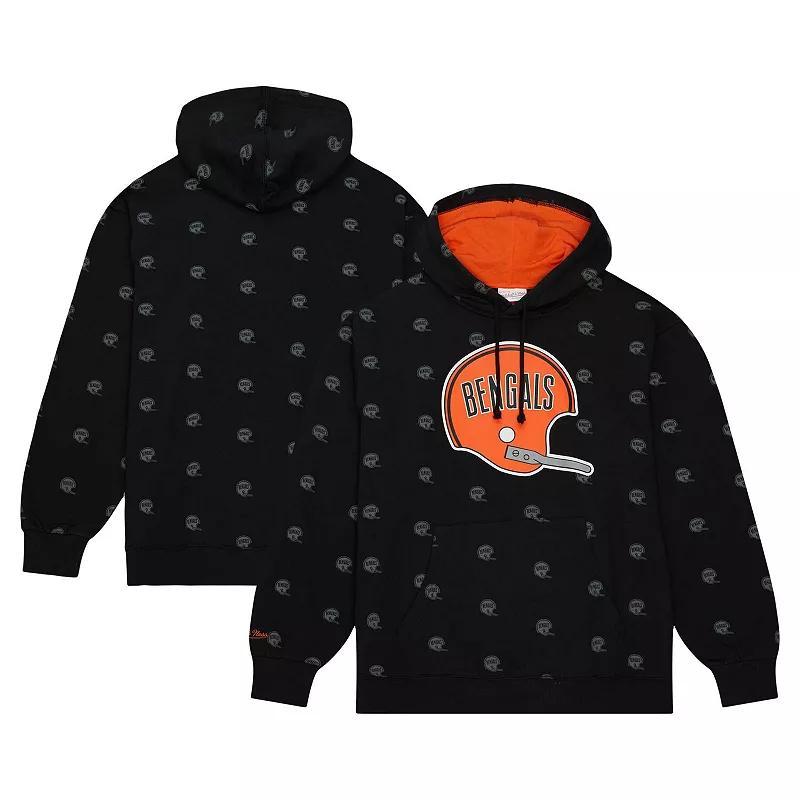 Men's Mitchell & Ness Black Cincinnati Bengals Allover Print Fleece Pullover Hoodie, Size: Small Product Image
