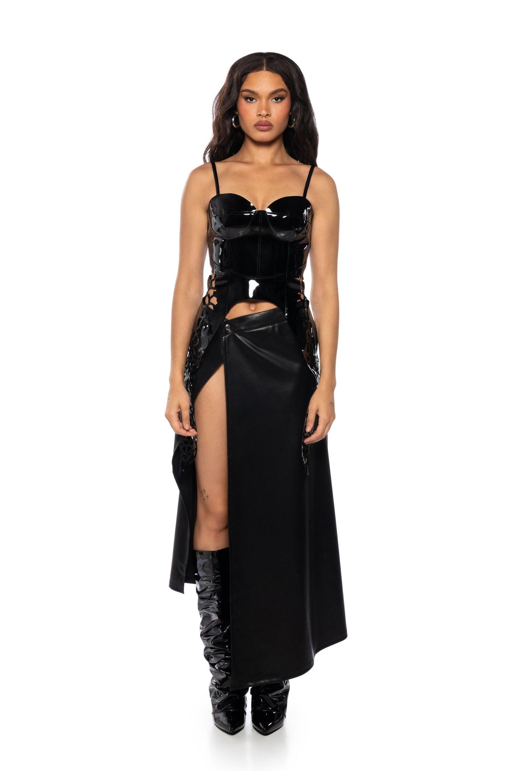 SAFE ON MY OWN VINYL CORSET TOP IN BLACK Product Image