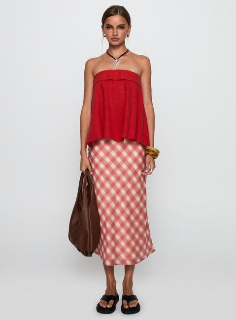 Ethel Strapless Linen Top Red Product Image