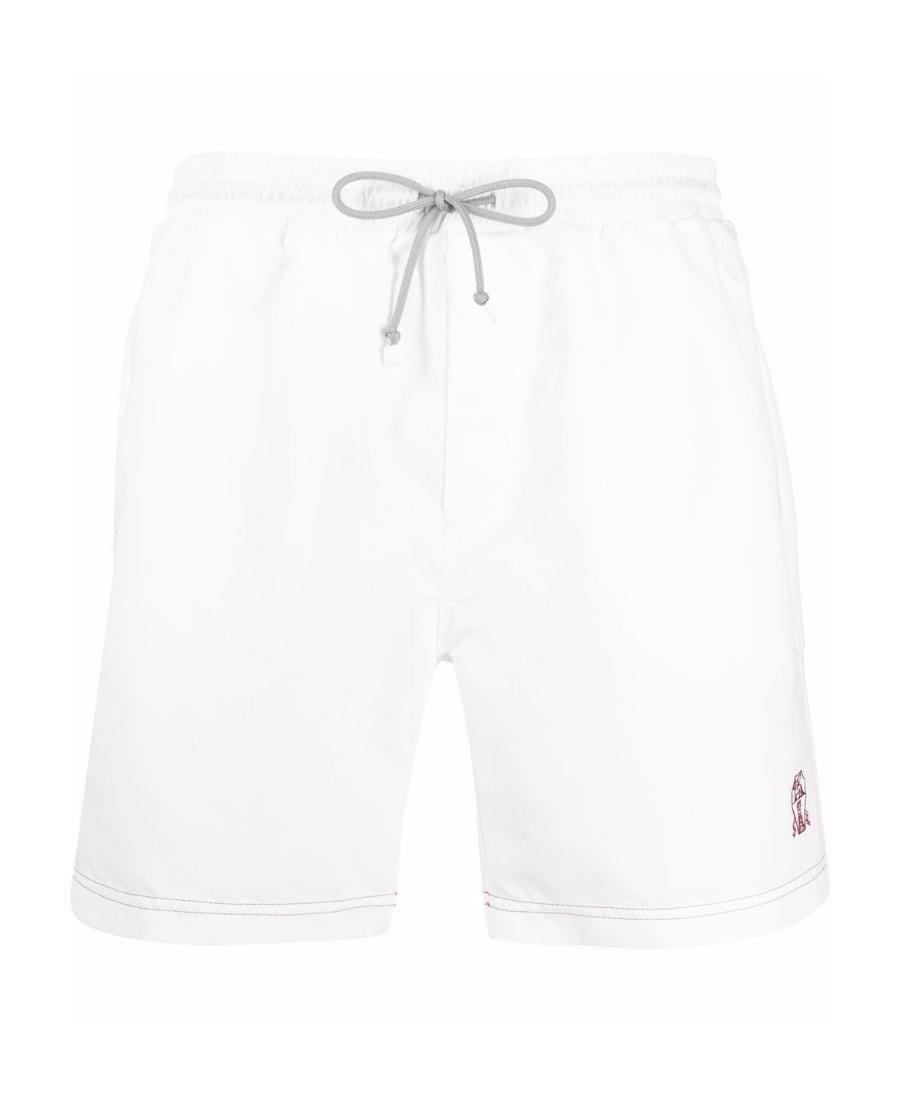 BRUNELLO CUCINELLI Straight-leg Long-length Logo-embroidered Swim Shorts In White Product Image