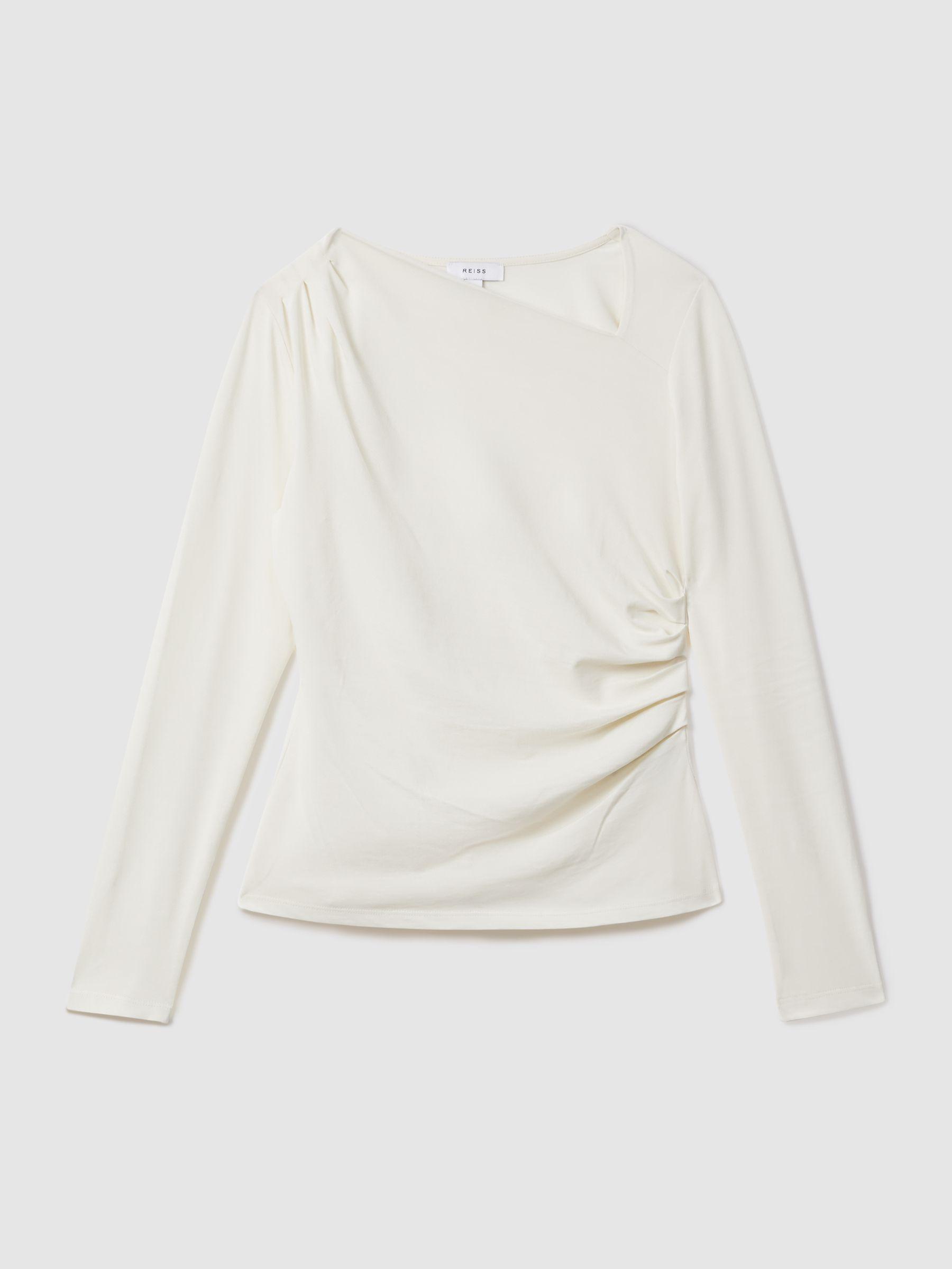Ruched Asymmetric Neck Top in Ivory Product Image