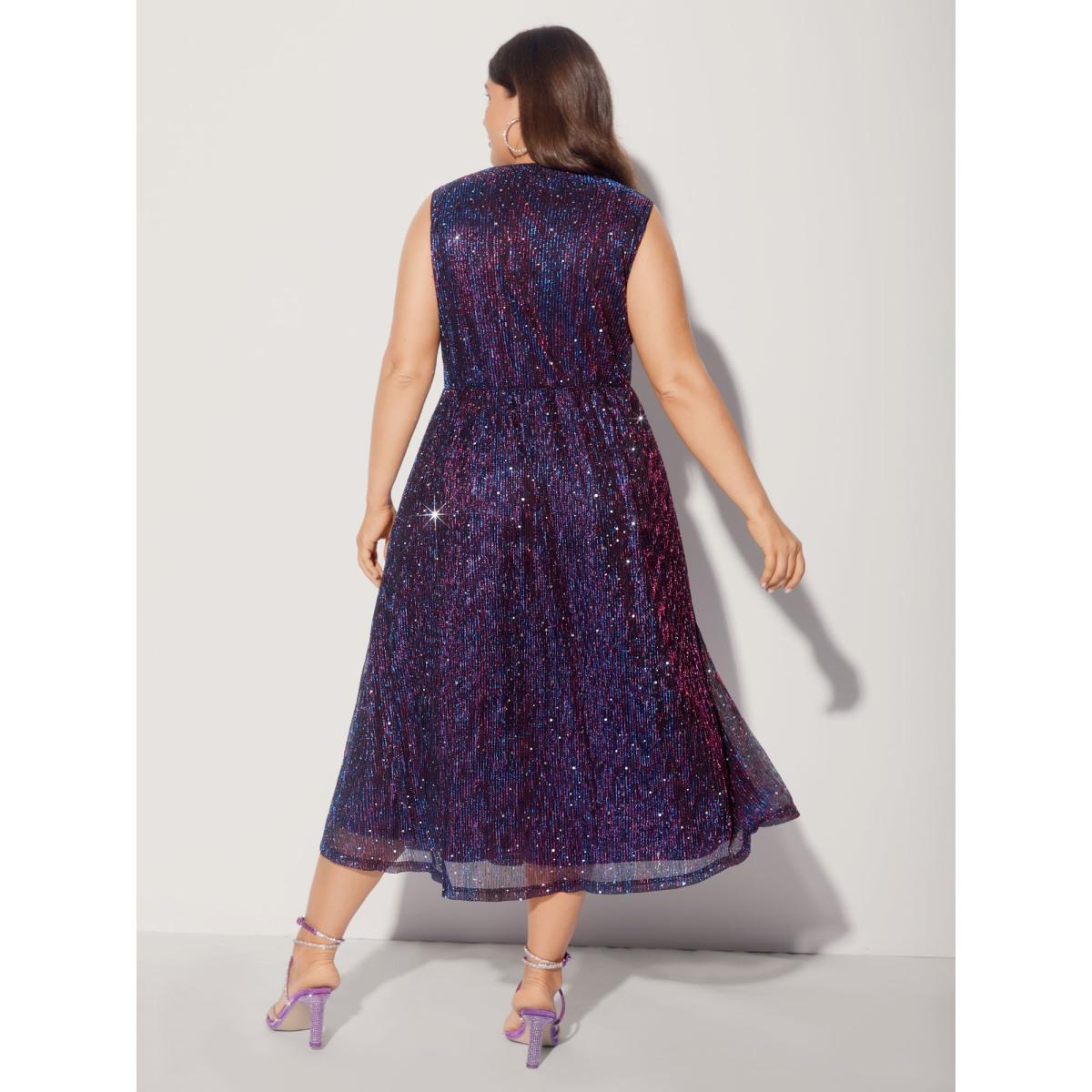 Plus Size Sequin Surplice Neckline Sleeveless Midi Dress Deeppurplered Women Cocktail Texture Party Curvy Bloomchic 22-24/3X Product Image