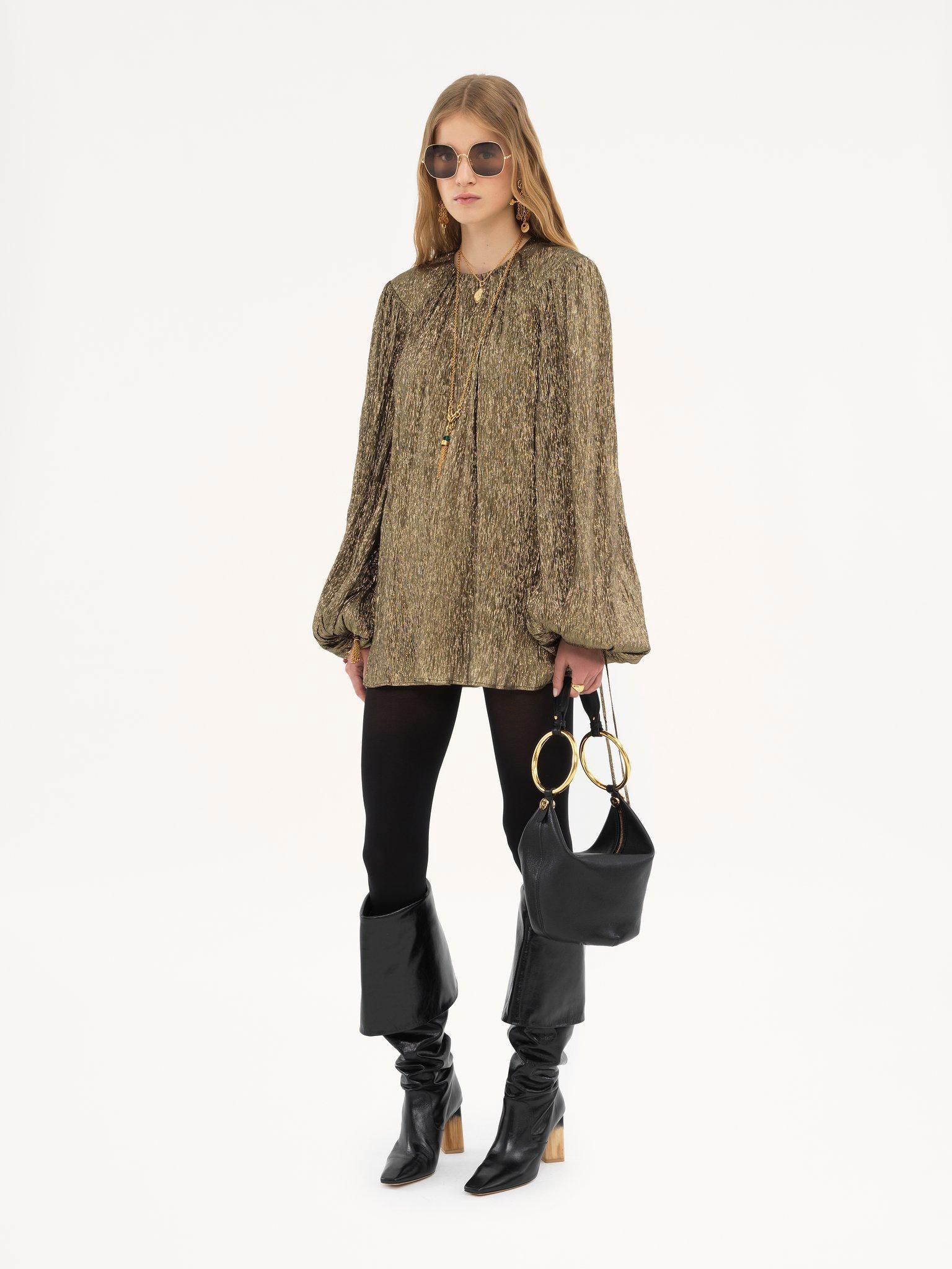 Gathered mini dress in silk crêpon Product Image