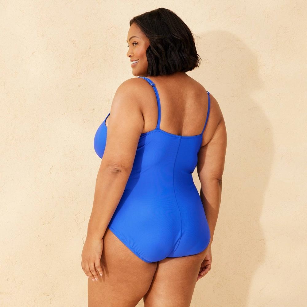 Women's Waist Detail Surplice Full Coverage One Piece Swimsuit - Shade & Shore™ Blue 24 Product Image