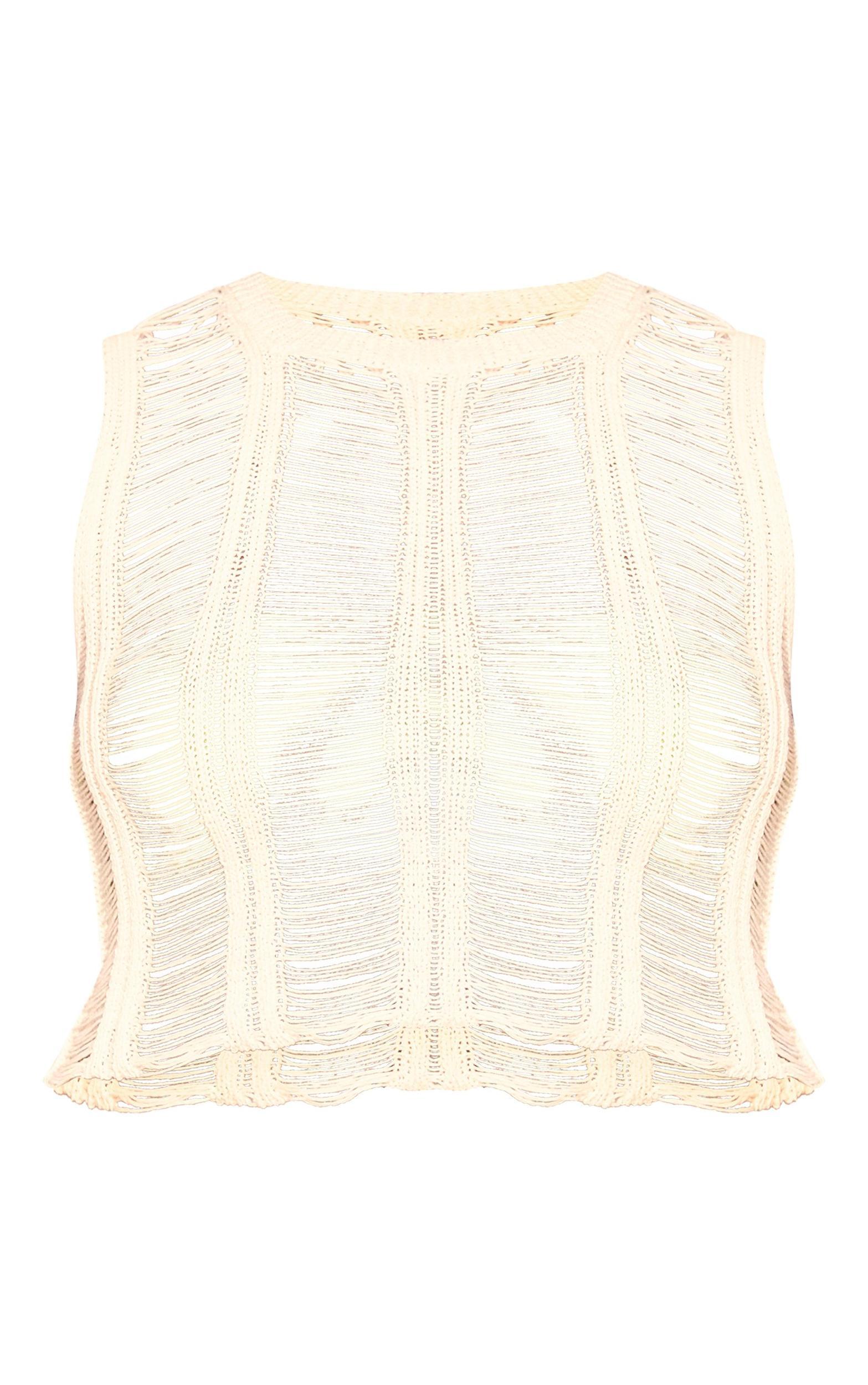 Plus White Distressed Knit Crew Neck Top Product Image