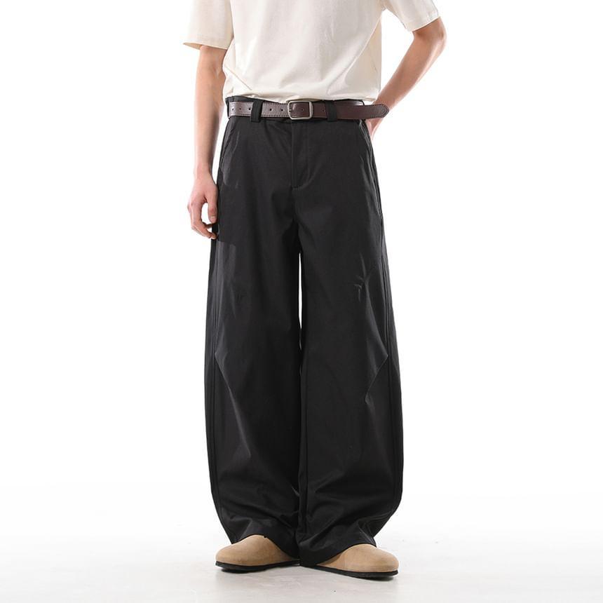 Mid Rise Plain Ruched Wide Leg Pants Product Image