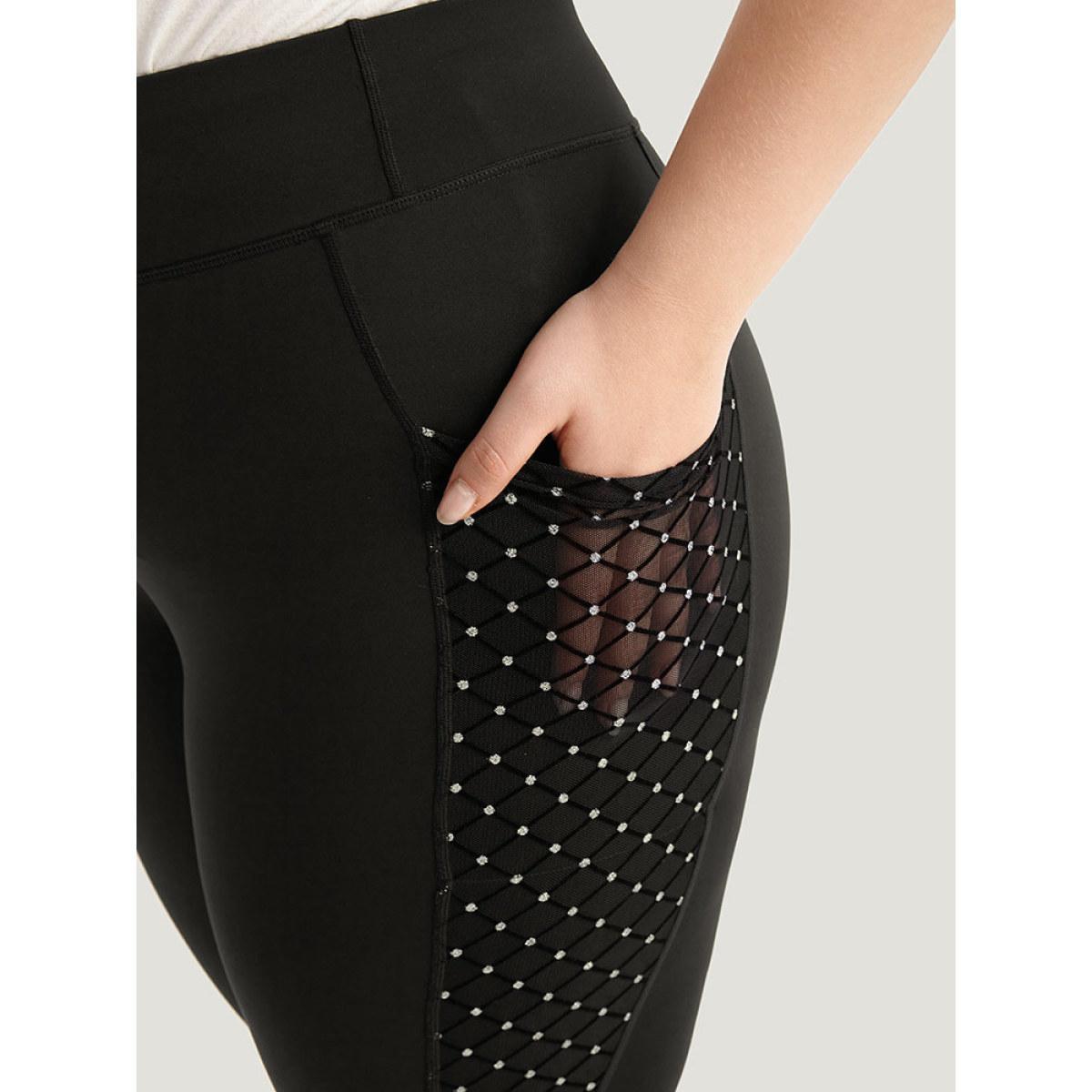 Plus Size Patchwork Glitter Pocket Leggings Women Black Elegant High stretch Skinny High Rise Dailywear Leggings BloomChic 10/M Product Image