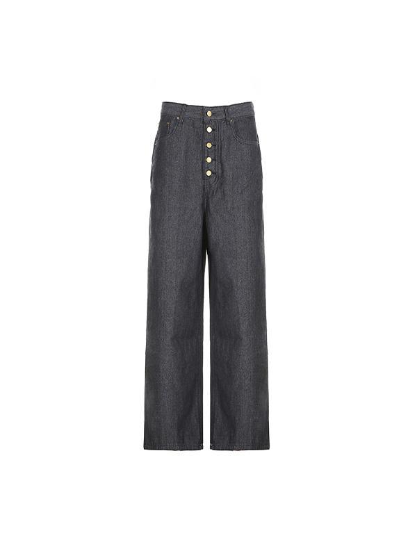Vintage Style Single-Breasted Design Boyfriend Jeans Product Image