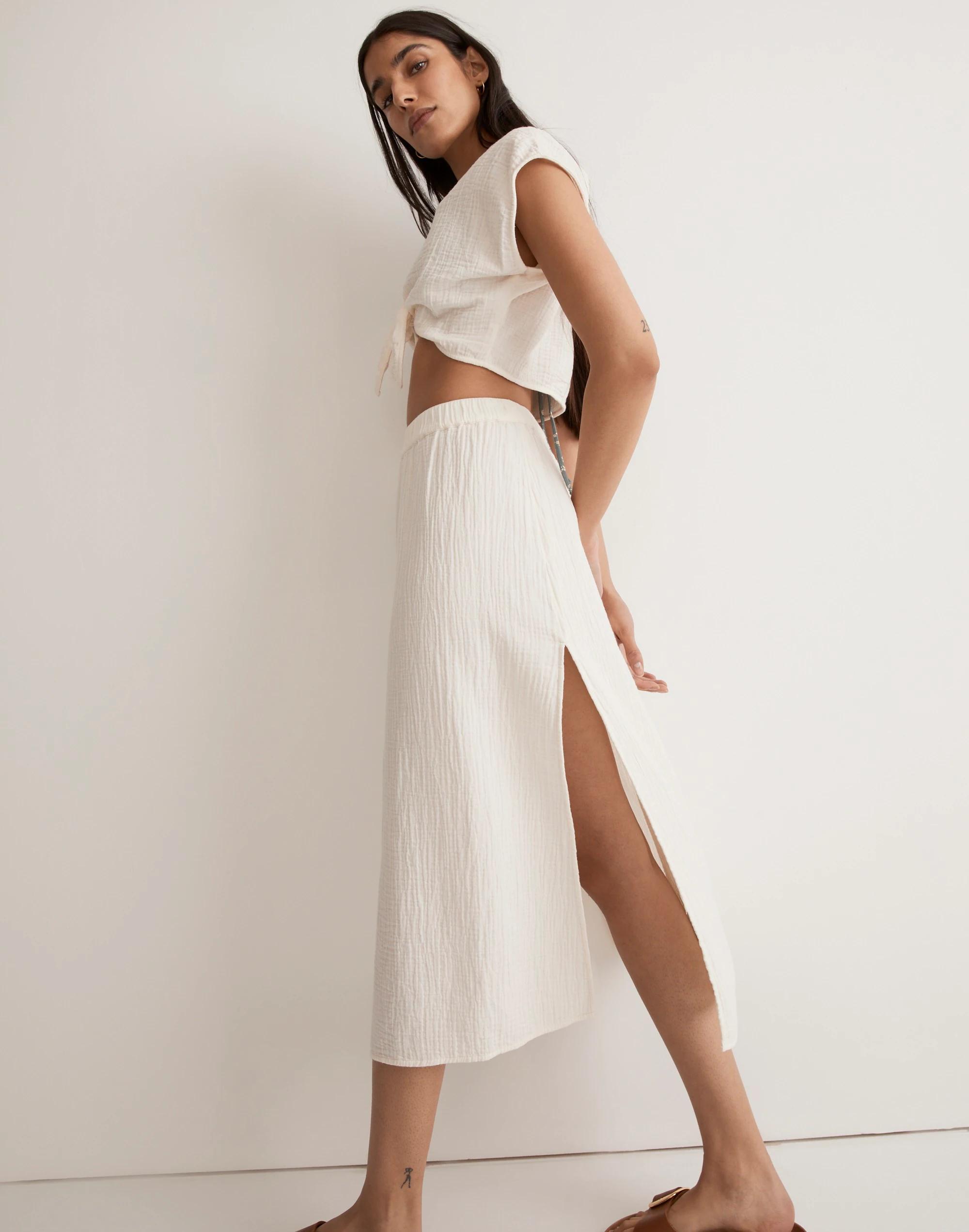 Double-Gauze Tie-Front Cropped Top Product Image