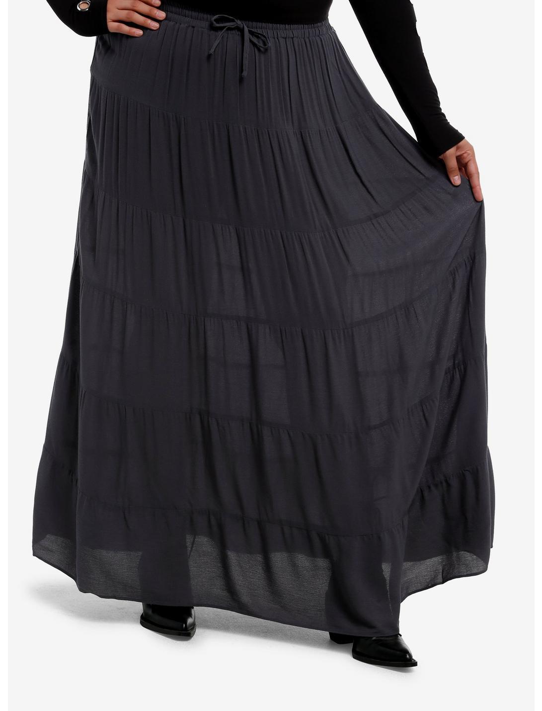 Grey Crinkle Tiered Maxi Skirt Plus Size Product Image