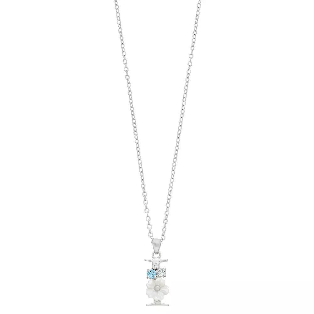 Brilliance Mother-of-Pearl Flower Initial Pendant Necklace, Womens Product Image