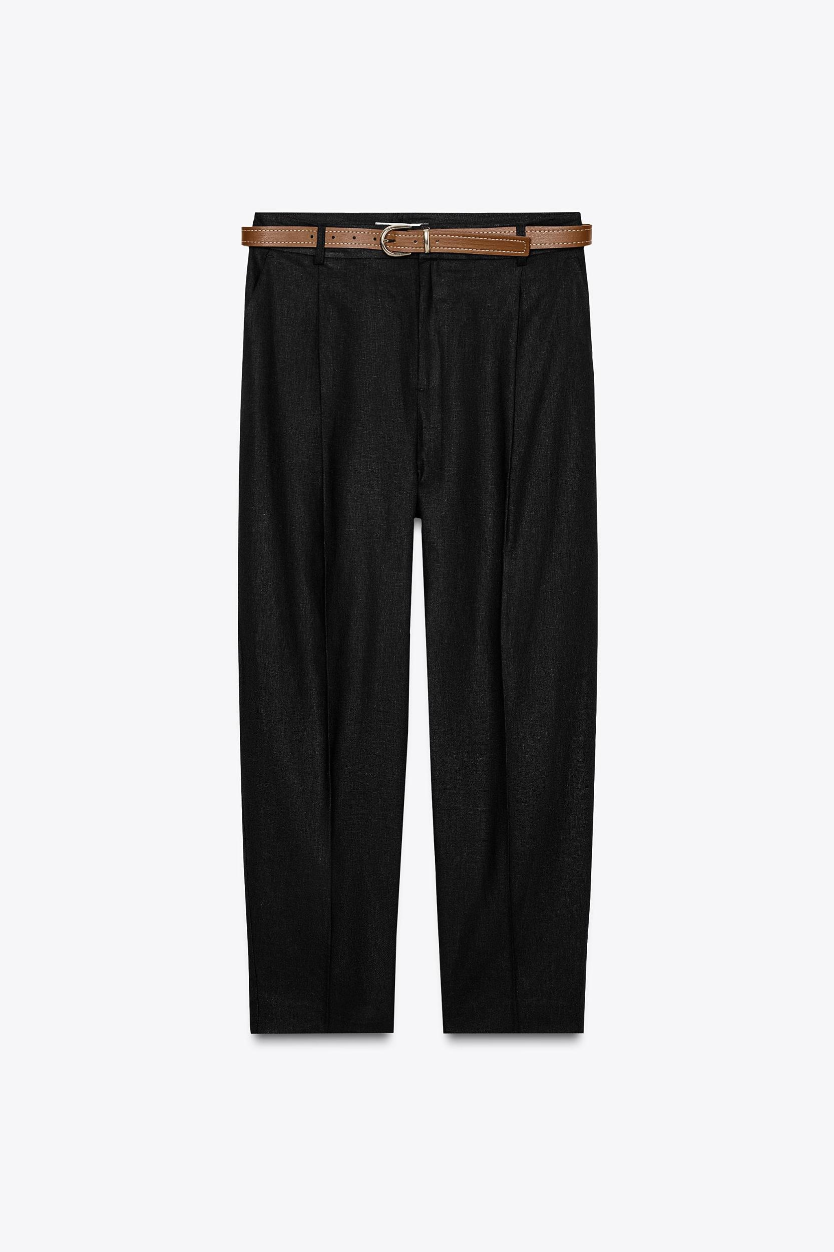 LINEN STRAIGHT LEG PANTS WITH BELT Product Image