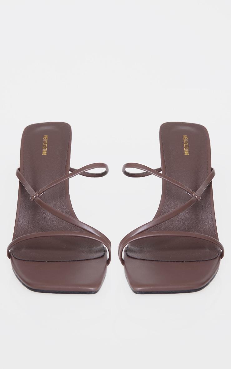 Chocolate PU Square Toe Strappy Mid Heeled Mules Product Image