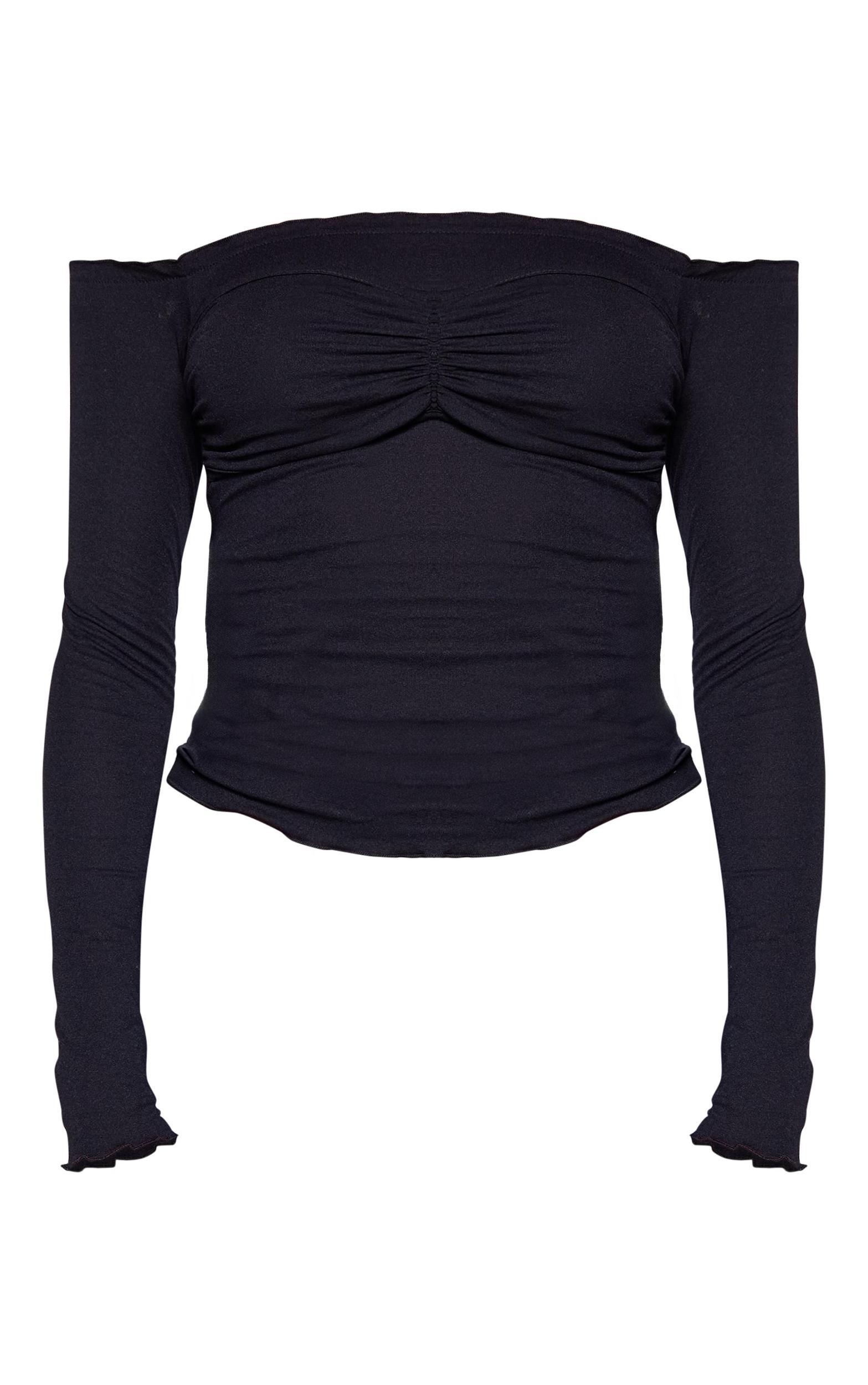Black Bust Panel Lettuce Trim Long Sleeve Top Product Image