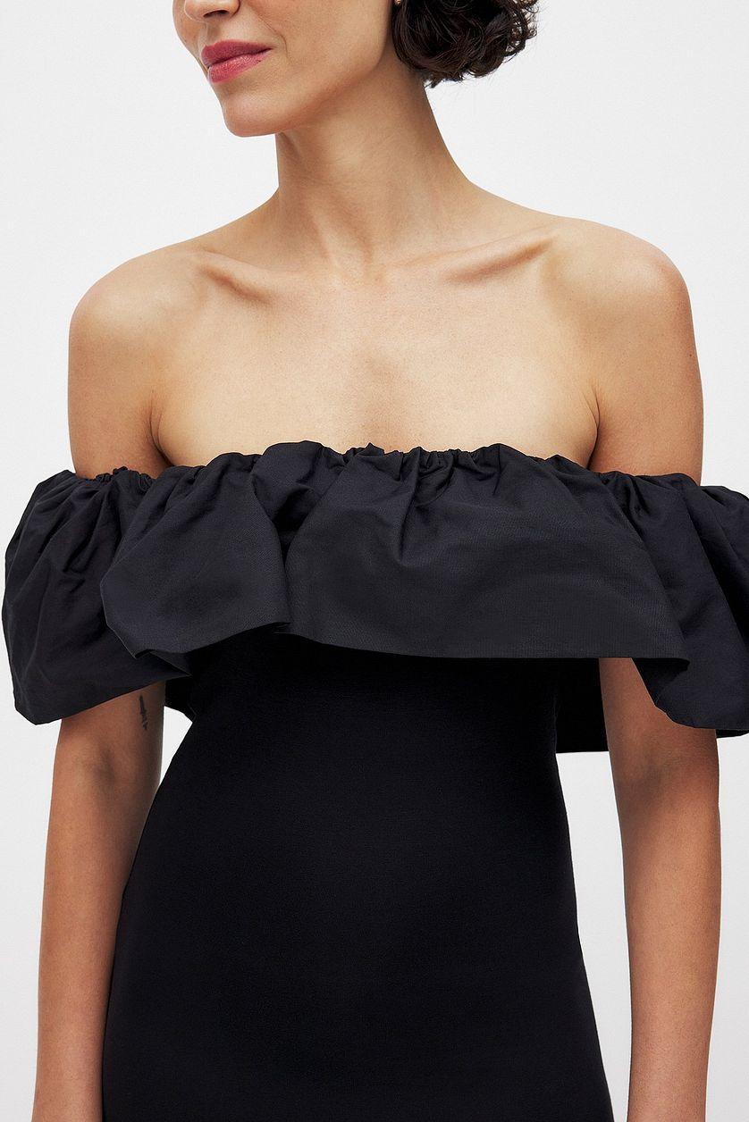 Puff Off Shoulder Midi Dress Product Image