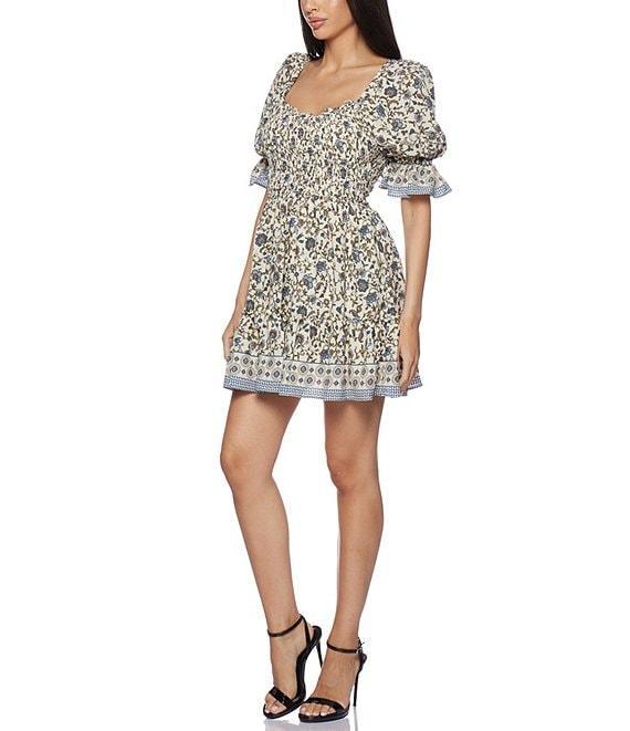 B. Darlin Elbow Ruffle Short Sleeve Scoop Neck Floral Print Dress Product Image