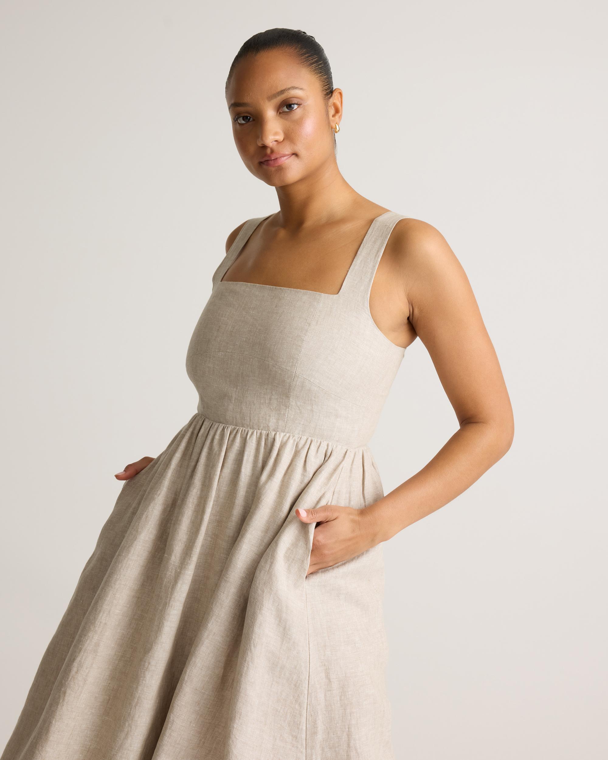 Quince | Women's 100% European Linen Fit & Flare Midi Dress Product Image
