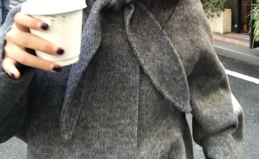 Tie Neck Plain Single Breasted Coat Product Image