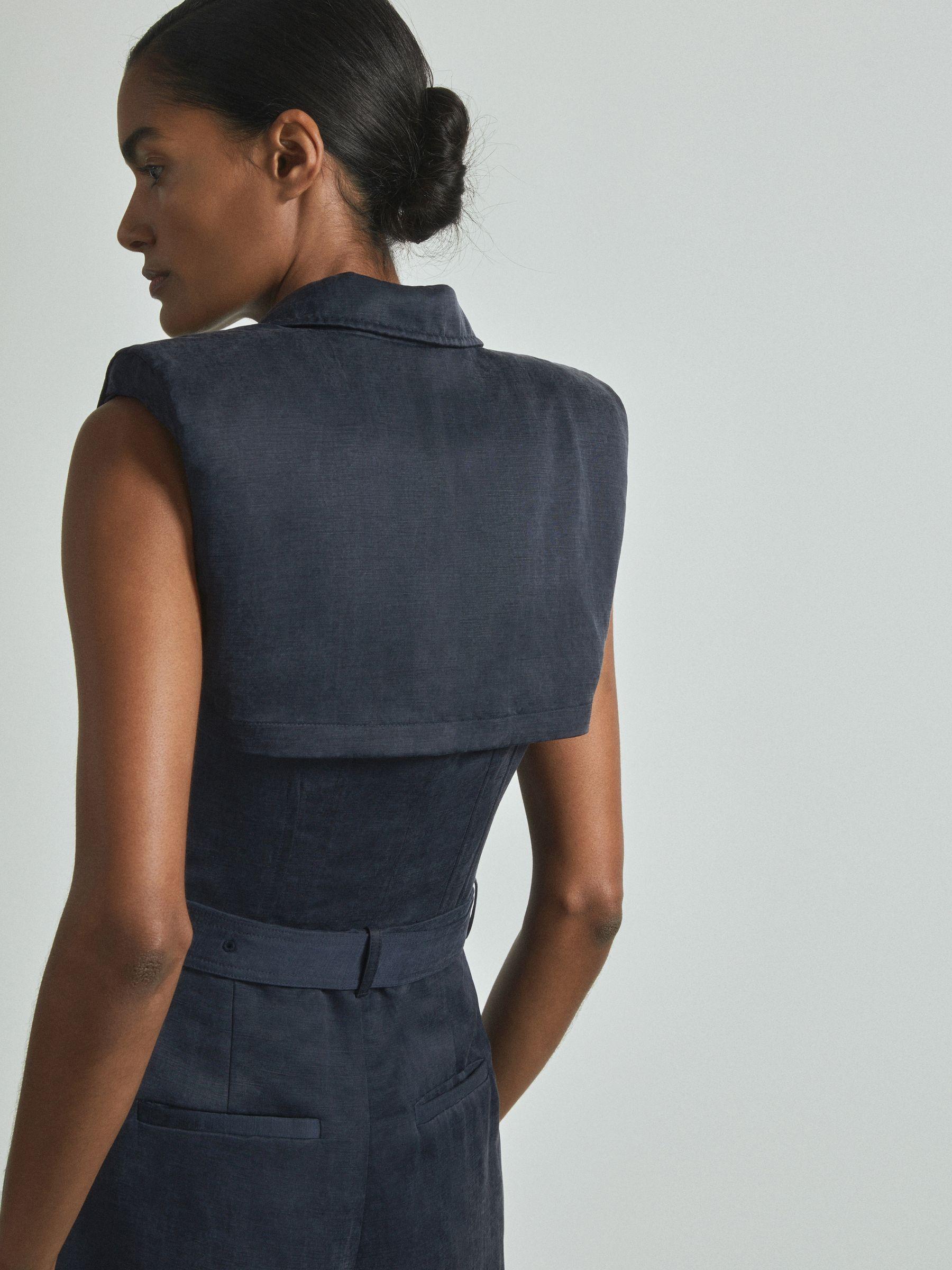 Atelier Cupro Belted Tux Jumpsuit in Navy Product Image