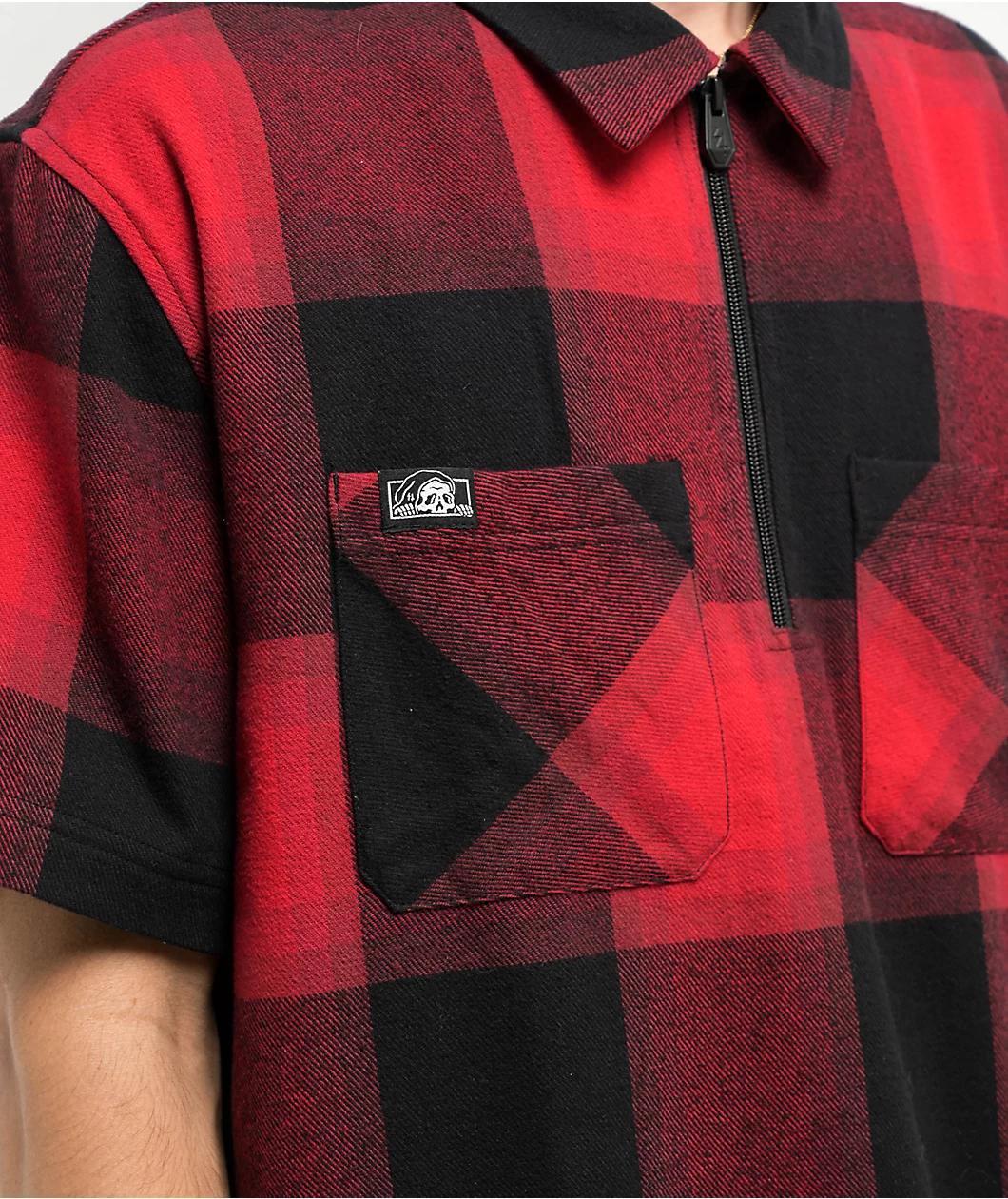 Lurking Class by Sketchy x Kyle Grand Sin Flannel Red & Black Quarter Zip Work Shirt Product Image