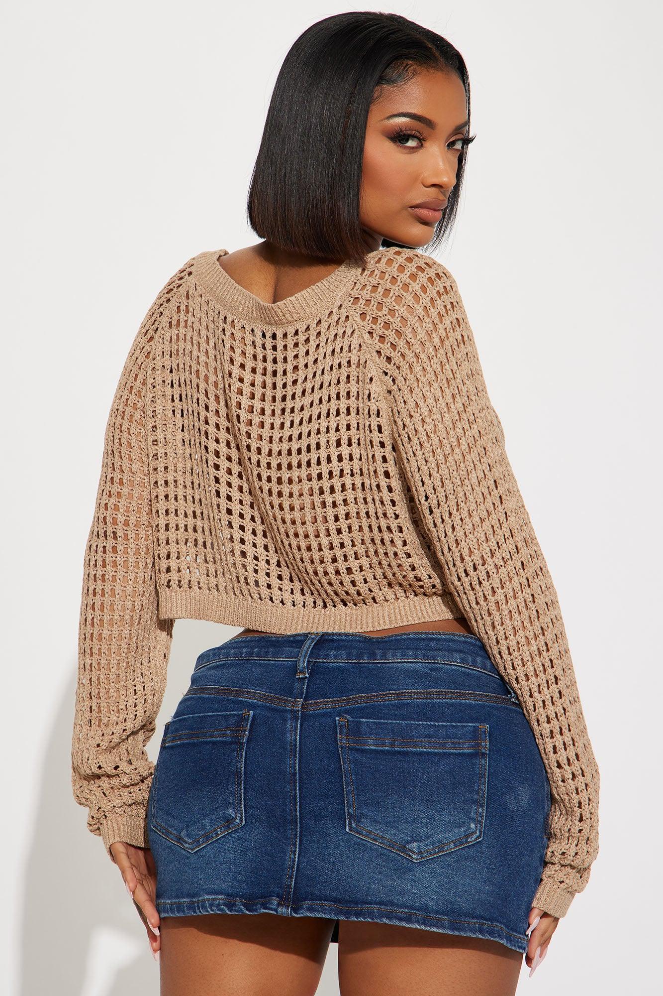 Parle Crochet Sweater Top - Taupe Product Image