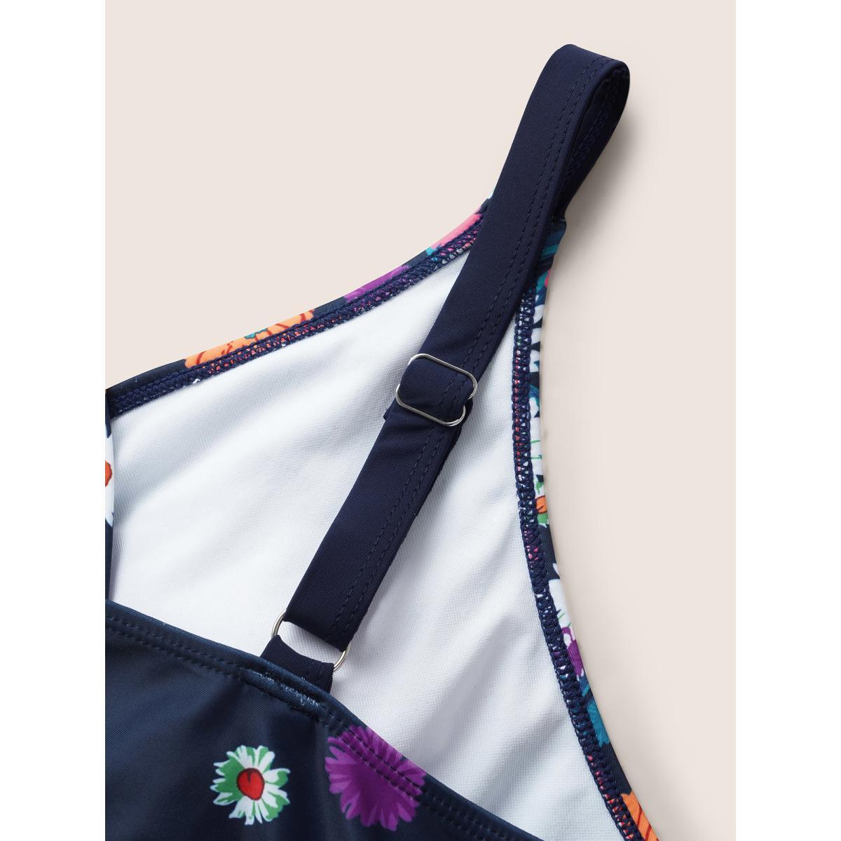 Plus Size Overlap Collar Floral Patchwork Mesh Swim Dress Women's Swimwear Indigo Beach Bodycon Overlap Collar High stretch Curve Swim Dresses BloomChic 28/5X Product Image
