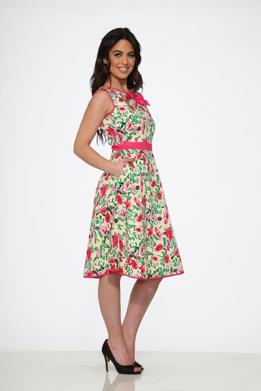 Yellow and Red Rose Swing Dress Product Image